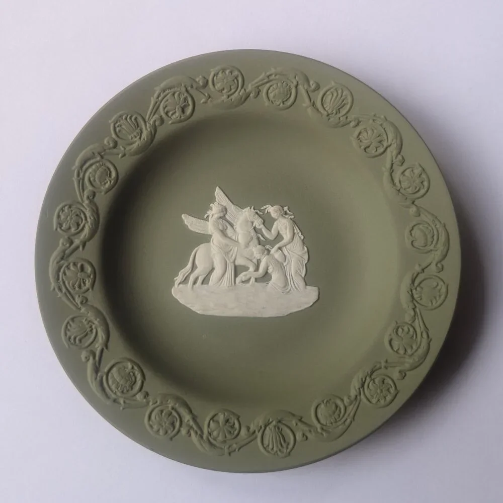 Wedgwood Two Different Jasperwood Ashtrays Black Green White Horse Light Wear - Picture 7 of 10